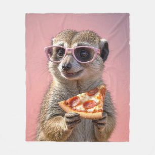 Couverture Polaire Cute Meerkat avec lunettes et pizza
