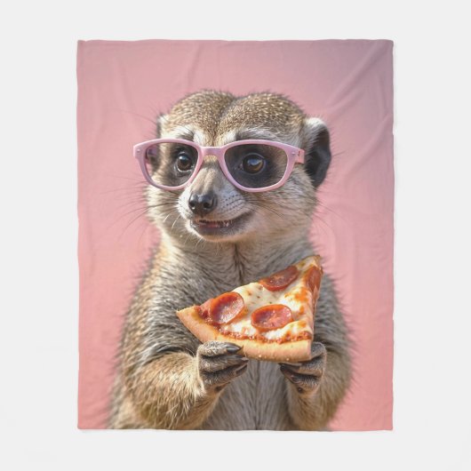 Couverture Polaire Cute Meerkat avec lunettes et pizza (Devant)