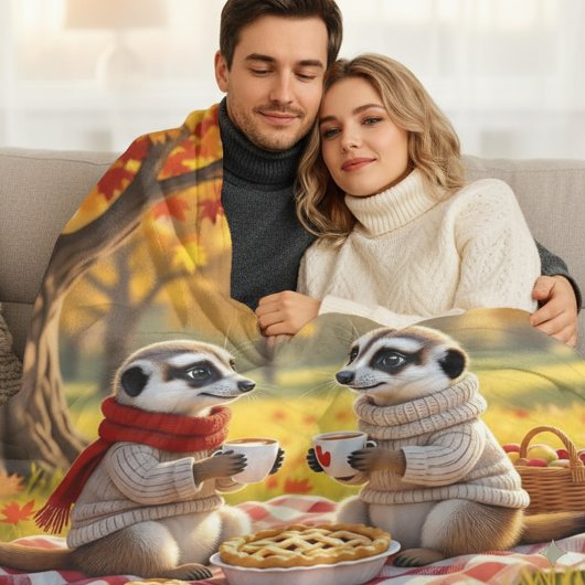 Couverture Polaire Cute Meerkats en automne Attire à un pique-nique