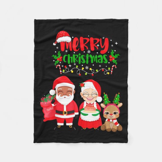 Couverture Polaire Cute Melanin Santa & Mrs Claus Interracial Fam (Devant)