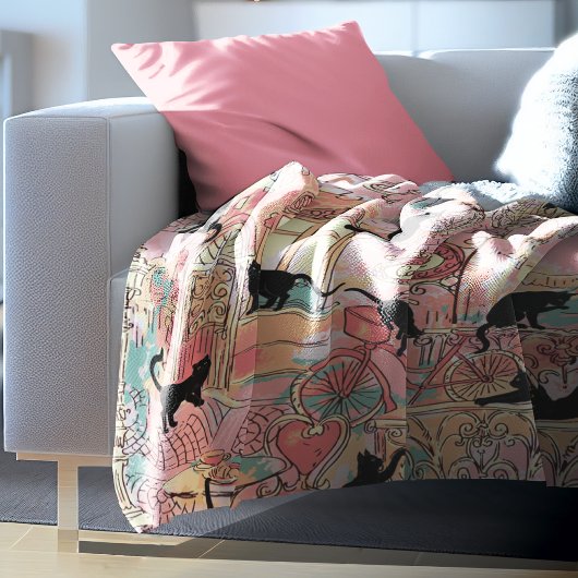 Couverture Polaire Cute Moderne Aquarelle Paris Café Motif Chat