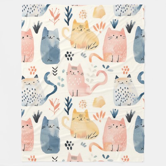 Couverture Polaire Cute motif de chats aquarelle (Devant)