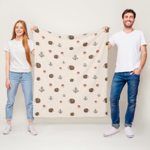 Couverture Polaire Cute Motif forestier de Hérisson et Champignons