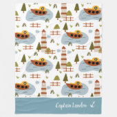 Couverture Polaire Cute Nautical Lighthouse and Boat Kid Motif (Devant)