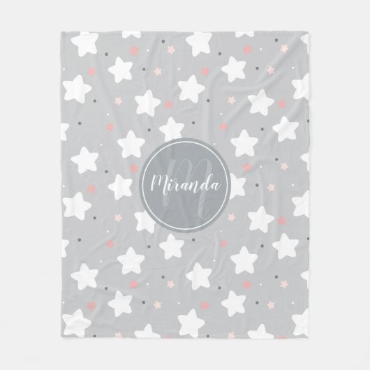 Couverture Polaire Cute Night Sky with Custom Monogram et nom (Devant)