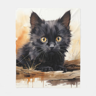 Couverture Polaire Cute noir Chat aquarelle Art