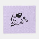 Couverture Polaire Cute noir et blanc Kitty Chat Waving Bonjour (Devant (Horizontal))