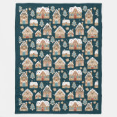 Couverture Polaire Cute pain d'épices Maisons et biscuits Noël bleu (Devant)