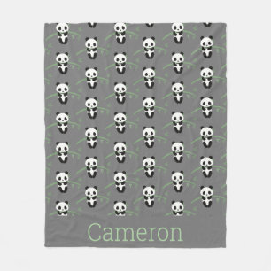 Couverture Polaire Cute Panda Bear Bambou Motif Grey Nom personnalisé