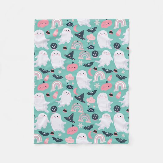 Couverture Polaire Cute Pastel Halloween Ghosts Motif (Devant)