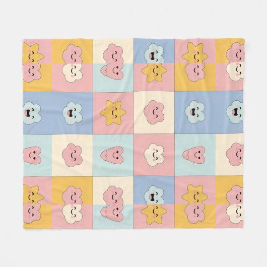 Couverture Polaire Cute Pastel Patchwork Blanche (Devant (Horizontal))