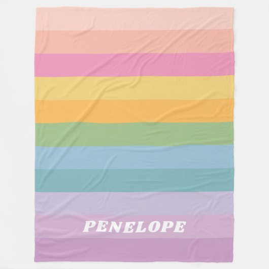 Couverture Polaire Cute Pastel Rainbow Stripes Nom personnalisé (Devant)