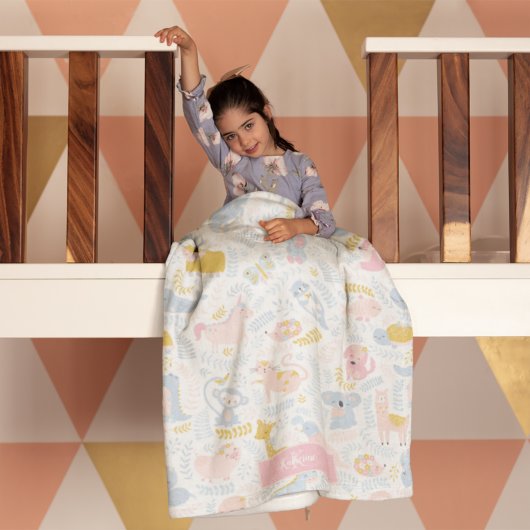 Couverture Polaire Cute Pastel Zoo Animal Monogrammed Girl Rose