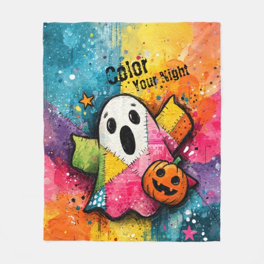 Couverture Polaire Cute Patchwork Ghost Colorful Splatter Art (Devant)
