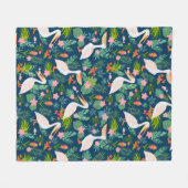 Couverture Polaire Cute pélicans coloré fleurs tropicales motif (Devant (Horizontal))