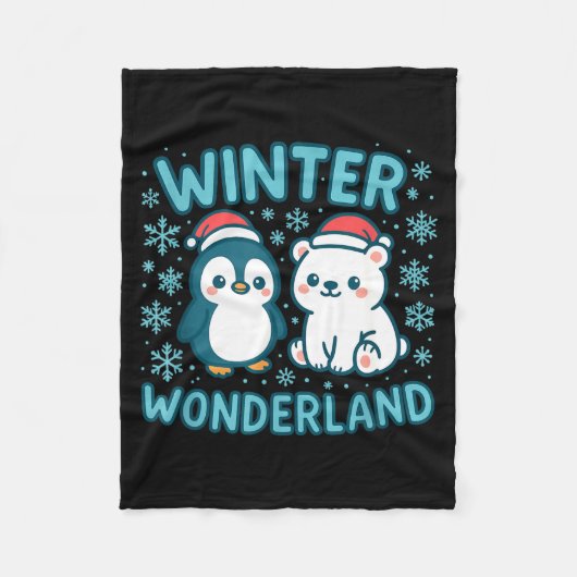 Couverture Polaire Cute Penguin And Lar Bear Winter Wonderland Christ (Devant)