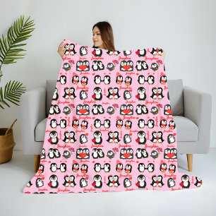 Couverture Polaire Cute Penguin Nom personnalisé Amour