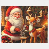 Couverture Polaire Cute Père Noël et Reindeer (Devant (Horizontal))