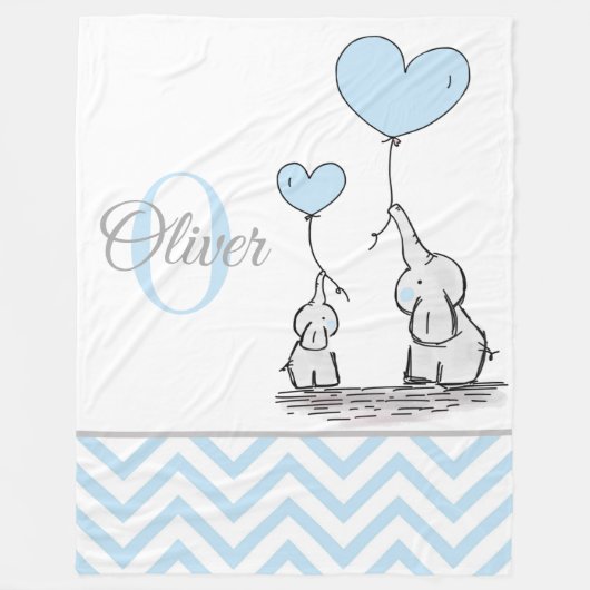 Couverture Polaire Cute Personnalisé Blue Grey Elephant Chevron Baby (Devant)