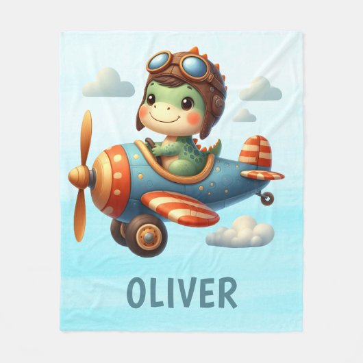 Couverture Polaire Cute Pilote Trex Dinosaur Voler un avion bleu (Devant)
