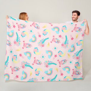 Couverture Polaire Cute Pink Teal Unicorn Rainbow