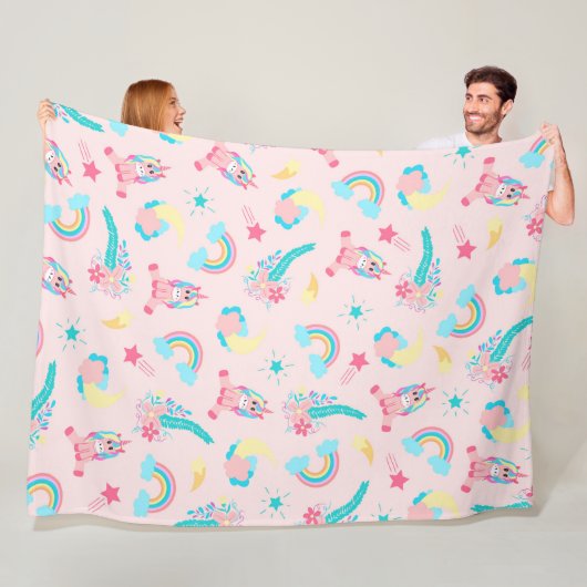 Couverture Polaire Cute Pink Teal Unicorn Rainbow (En situation)