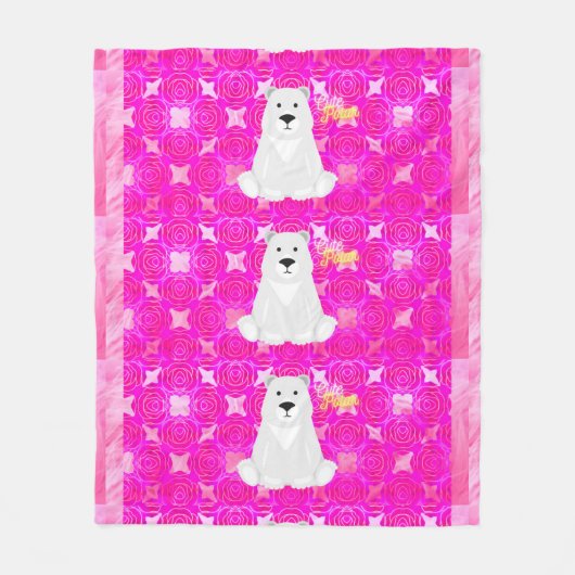 Couverture Polaire Cute Polar Bear Pink Floral Fleece Blanket (Devant)