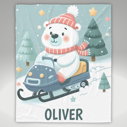 Couverture Polaire Cute Polar Ours Conduite Motoneige Personnalisé