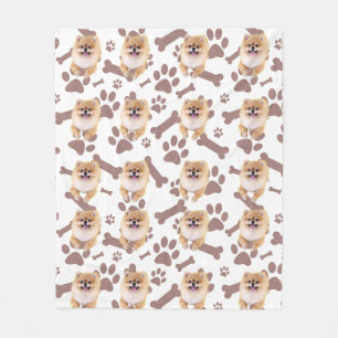 Couverture Polaire Cute Pomeranian & Empreinte de patte Design - Pet