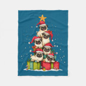 Couverture Polaire Cute Pug Le Dog Christmas Tree Xmas Hat Long Sleev (Devant)