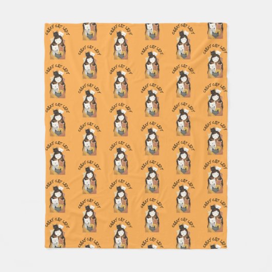 Couverture Polaire Cute Quirky Crazy Cat Lady Motif Jaune (Devant)