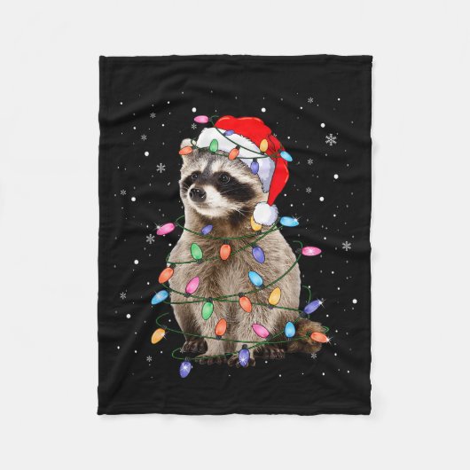 Couverture Polaire Cute Raccoon Christmas Tree Lights Pajama Raccoon  (Devant)