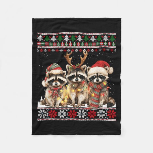 Couverture Polaire Cute Raccoon Santa Christmas Lights Ugly Xmas Swea (Devant)