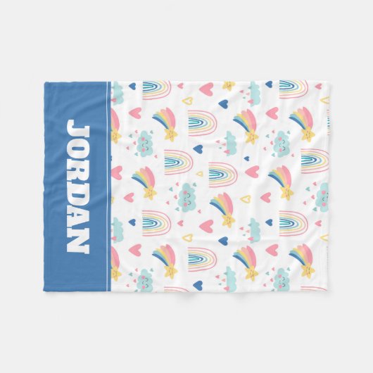 Couverture Polaire Cute Rainbow Hearts & Clouds Motif (Devant (Horizontal))