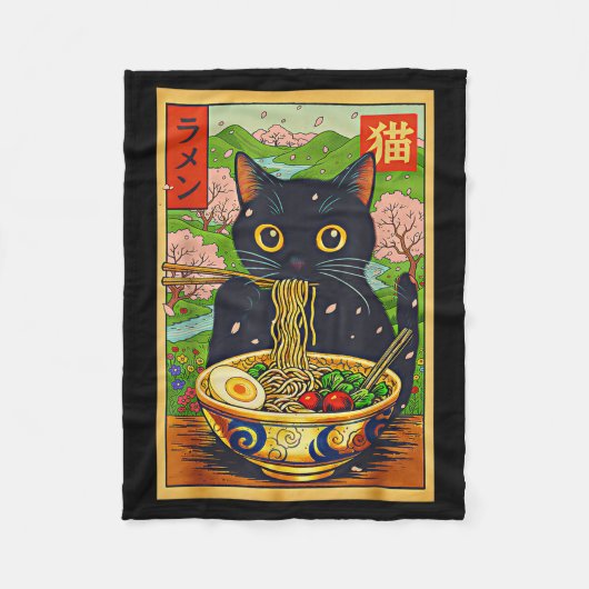 Couverture Polaire Cute Ramen Cat Nature Flowers Noodle Anime (Devant)