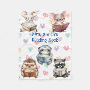 Couverture Polaire Cute "Reading Nook" d'aquarelle animaux personnali
