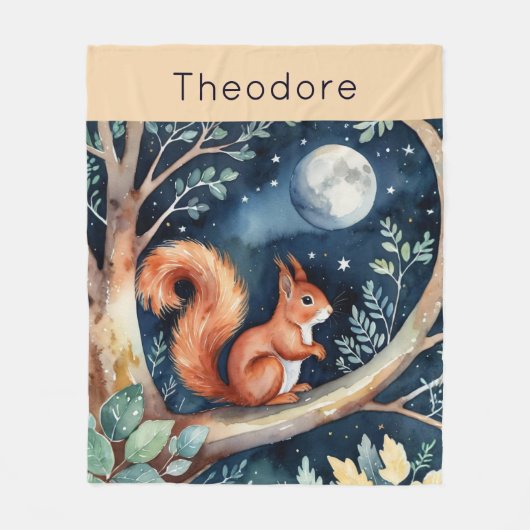 Couverture Polaire Cute Red Squirrel Moonlit Night Sky Personalized (Devant)