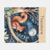 Couverture Polaire Cute Red Squirrel Moonlit Night Sky Personalized (Devant (Horizontal))