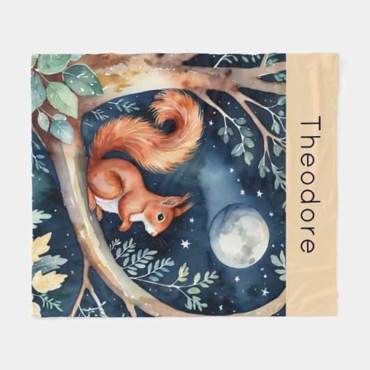 Couverture Polaire Cute Red Squirrel Moonlit Night Sky Personalized (Devant (Horizontal))