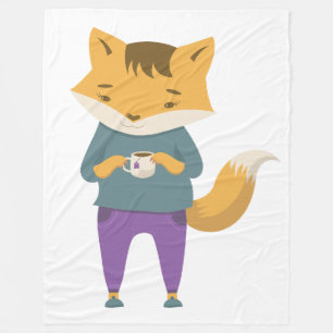 Couverture Polaire Cute renard avec tasse de thé