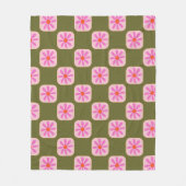 Couverture Polaire Cute Retro Boho Checkerboard Fleur vert rose  (Devant)