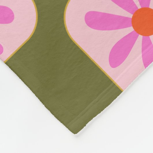 Couverture Polaire Cute Retro Boho Checkerboard Fleur vert rose  (Coin)