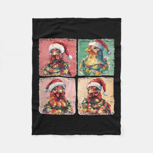 Couverture Polaire Cute Retro Boho Poulets Noël Lumière Far Far (Devant)