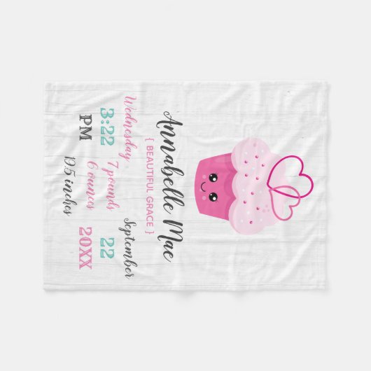 Couverture Polaire Cute rose Cupcake Kawaii statistiques de naissance (Devant (Horizontal))