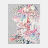 Couverture Polaire Cute rose Snowman hiver Wonderland (Devant)