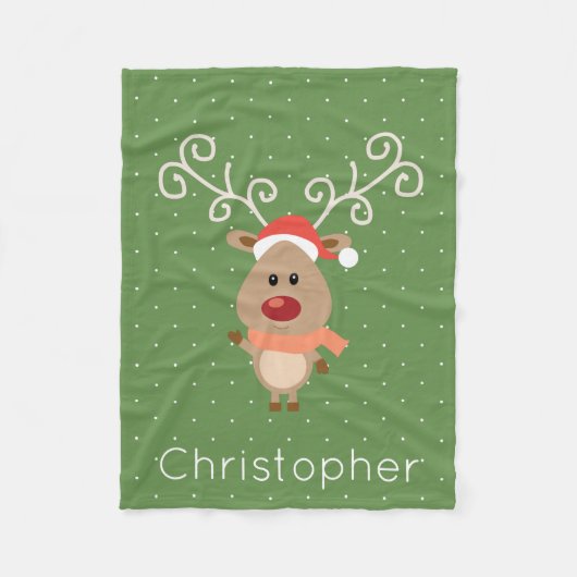 Couverture Polaire Cute Rudolph, dessin de rennes à nez rouge (Devant)