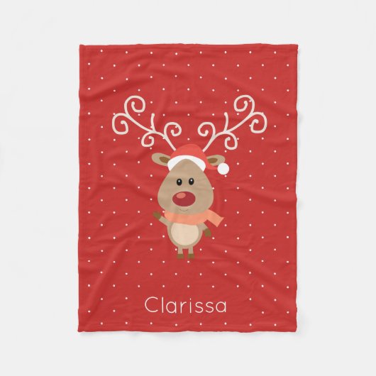 Couverture Polaire Cute Rudolph, dessin de rennes à nez rouge (Devant)