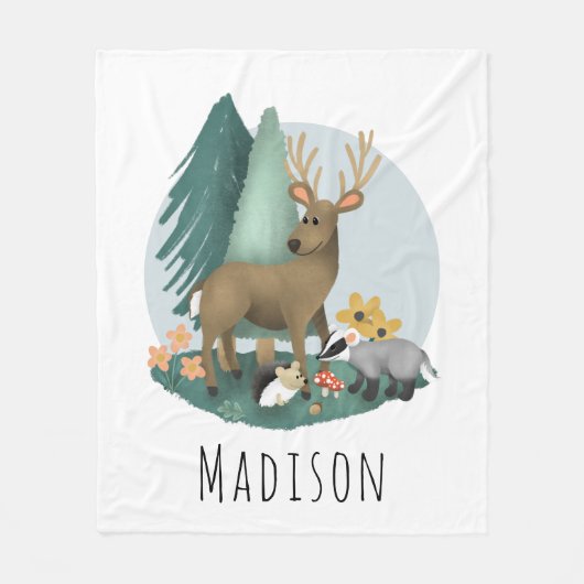 Couverture Polaire Cute Rustic Forêt Animaux Enfants (Devant)