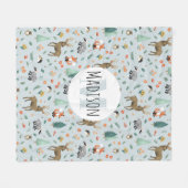 Couverture Polaire Cute Rustic Woodland Forest Animaux Enfants Monogr (Devant (Horizontal))