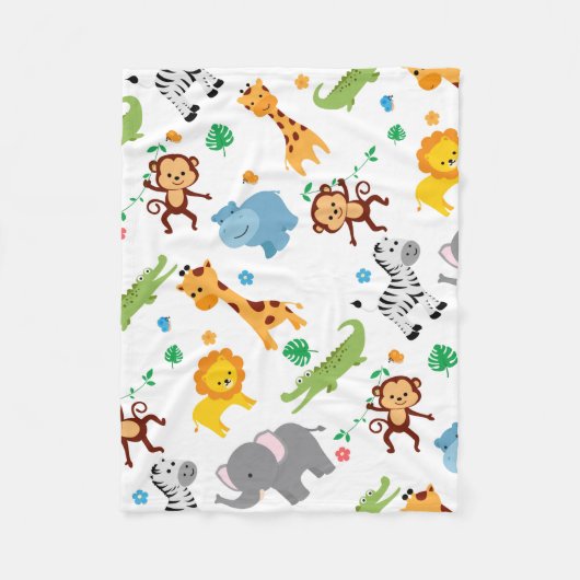 Couverture Polaire Cute Safari Animaux Nursery Motif (Devant)